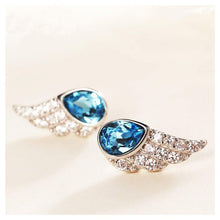 Load image into Gallery viewer, 925 Sterling Silver Angel Wing Stud Earrings with Blue Austrian Element Crystal - Glamorousky