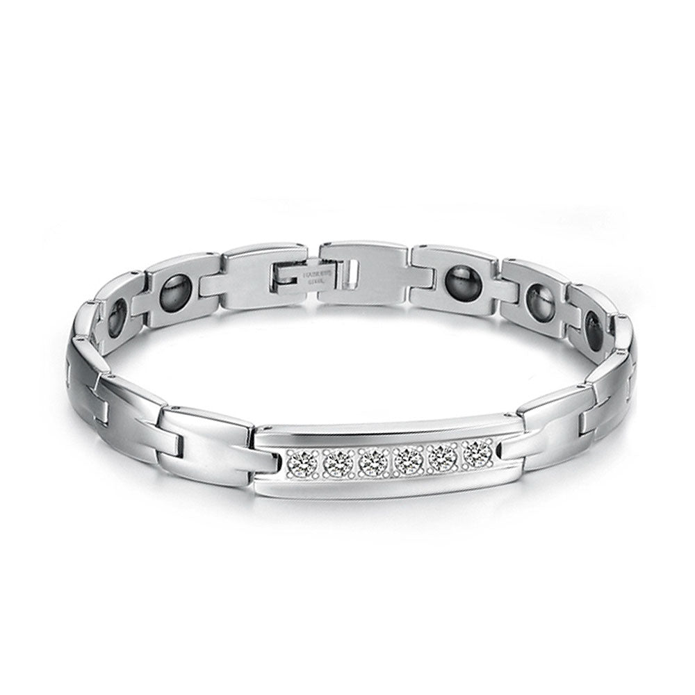 Fashion Stainless Steel Bracelet with Magnet and Cubic Zircon For Men