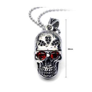 Fashion Stainless Steel Skull and Crossbones Pendant with Red Cubic Zircon and Necklace For Men