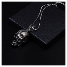 Load image into Gallery viewer, Fashion Stainless Steel Skull and Crossbones Pendant with Red Cubic Zircon and Necklace For Men