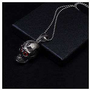 Fashion Stainless Steel Skull and Crossbones Pendant with Red Cubic Zircon and Necklace For Men
