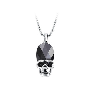 Halloween Black Austrian Element Crystal Skull and Crossbones Pendant with Necklace