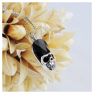 Halloween Black Austrian Element Crystal Skull and Crossbones Pendant with Necklace