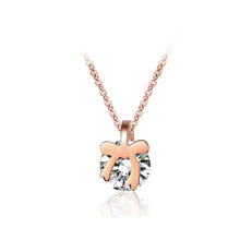 Load image into Gallery viewer, 18K Rose Gold Plated Stainless Steel Bow Pendant with White Cubic Zircon and Necklace