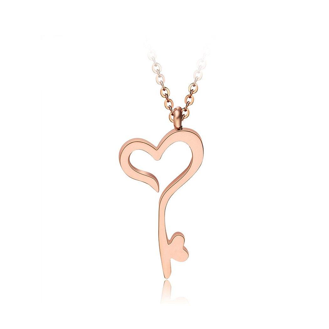 18K Rose Gold Plated Stainless Steel Heart-shaped Key Pendant with Necklace - Glamorousky