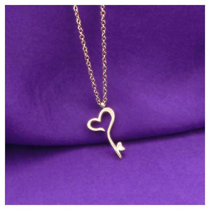 18K Rose Gold Plated Stainless Steel Heart-shaped Key Pendant with Necklace - Glamorousky
