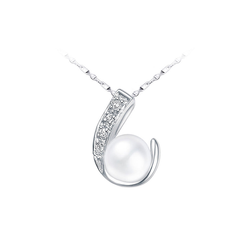 925 Sterling Silver Fashion Pearl Pendant with White Cubic Zircon and Necklace
