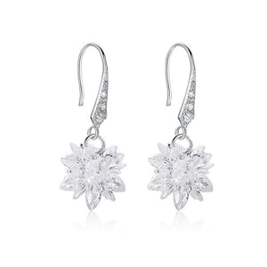 925 Sterling Silver Snowflake with Cubic Zircon Earrings