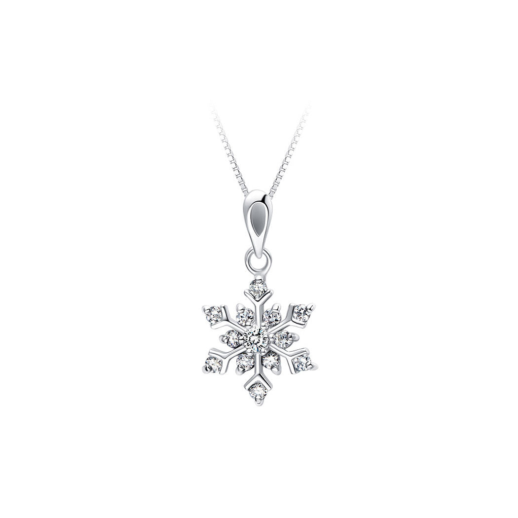 925 Sterling Silver Snowflake Pendant with White Cubic Zircon and Necklace