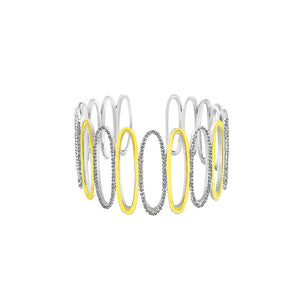 White Gold and K Gold Plated 925 Sterling Silver Hollow Bangle with White Cubic Zircon