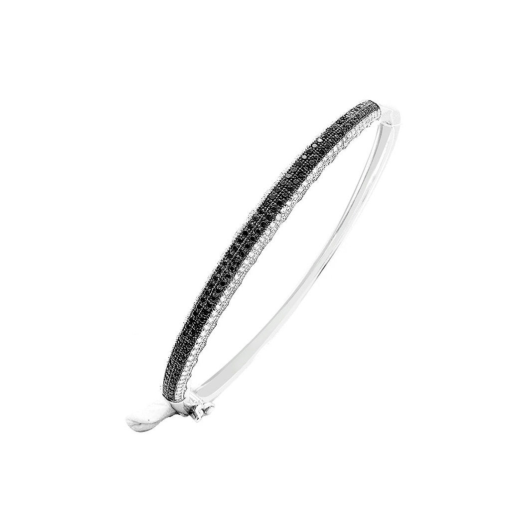 925 Sterling Silver with White and Black Cubic Zircon Bangle