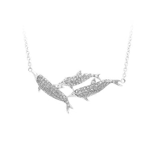 925 Sterling Silver Whale with White Cubic Zircon and Necklace 
