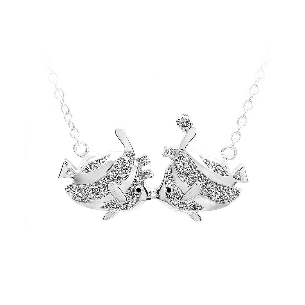 925 Sterling Silver Fish with White Cubic Zircon and Necklace