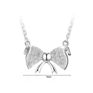 925 Sterling Silver Bow with White Cubic Zircon Necklace - Glamorousky