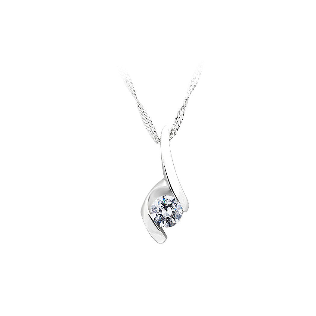 925 Sterling Silver Pendant with White Cubic Zircon and Necklace 