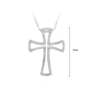 925 Sterling Silver Cross Pendant with White Cubic Zircon and Necklace