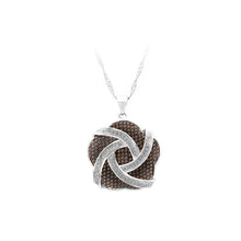 Load image into Gallery viewer, 925 Sterling Silver Flower Pendant with White and Brown Cubic Zircon and Necklace