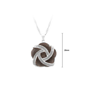 925 Sterling Silver Flower Pendant with White and Brown Cubic Zircon and Necklace