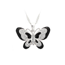 Load image into Gallery viewer, 925 Sterling Silver Butterfly Pendant with Black and White Cubic Zircon and Necklace - Glamorousky