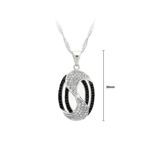 925 Sterling Silver Oval Pendant with Black and White Cubic Zircon and Necklace