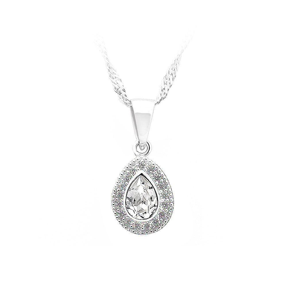 925 Sterling Silver Water-drop-shape Pendant with White Cubic Zircon and Necklace