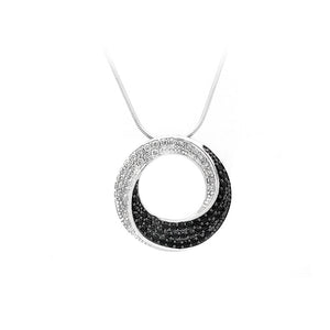 925 Sterling Silver Round Pendant with White and Black Cubic Zircon and Necklace
