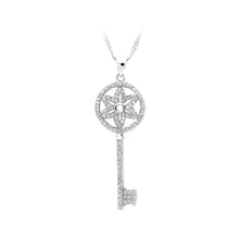 Load image into Gallery viewer, 925 Sterling Silver Key Pendant with White Cubic Zircon and Necklace