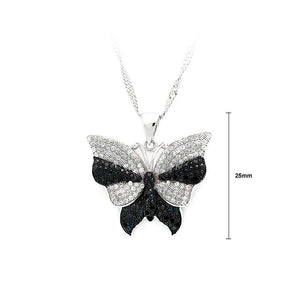 925 Sterling Silver Butterfly Pendant with Black and White Cubic Zircon and Necklace - Glamorousky
