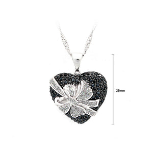 925 Sterling Silver Heart-shaped Pendant with Black and White Cubic Zircon and Necklace