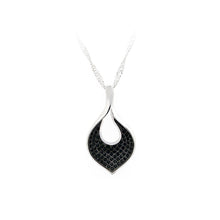 Load image into Gallery viewer, 925 Sterling Silver Leaf Pendant with Black Cubic Zircon and Necklace