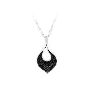 925 Sterling Silver Leaf Pendant with Black Cubic Zircon and Necklace