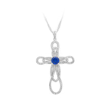 Load image into Gallery viewer, 925 Sterling Silver Flower-shaped Cross Pendant with Blue and White Cubic Zircon and Necklace