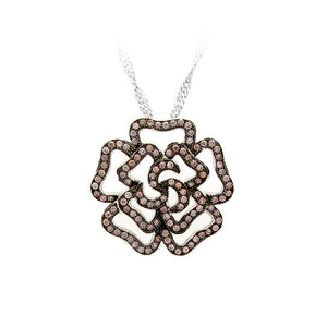 925 Sterling Silver Rose Pendant with Brown Cubic Zircon and Necklace