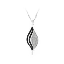 Load image into Gallery viewer, 925 Sterling Silver Leaf Pendant with Black and White Cubic Zircon and Necklace
