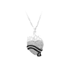 Load image into Gallery viewer, 925 Sterling Silver Heart-shaped Pendant with White and Black Cubic Zircon and Necklace