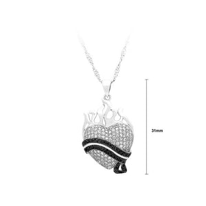 925 Sterling Silver Heart-shaped Pendant with White and Black Cubic Zircon and Necklace
