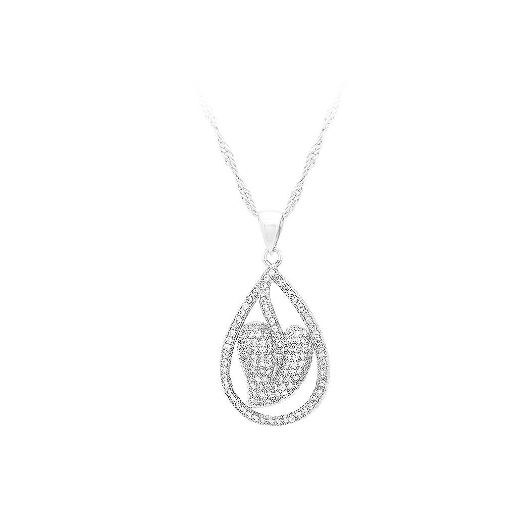 925 Sterling Silver Water Drops Pendant with White Cubic Zircon and Necklace