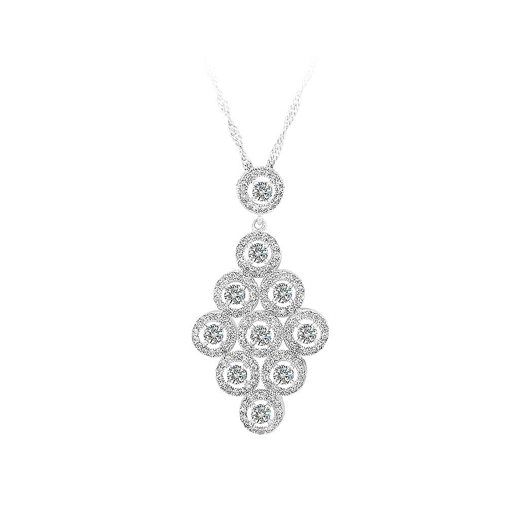 925 Sterling Silver Rhombus Pendant with White Cubic Zircon and Necklace