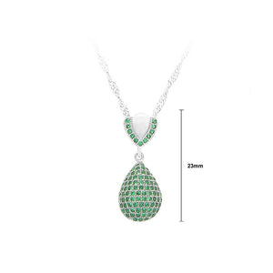 925 Sterling Silver Water Drops Pendant with Green Cubic Zircon and Necklace