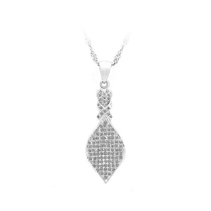 925 Sterling Silver Leaf Pendant with White Cubic Zircon and Necklace