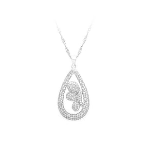 925 Sterling Silver Water Drops Pendant with White Cubic Zircon and Necklace