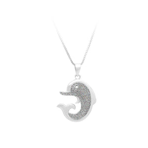 925 Sterling Silver Dolphin Pendant with White Cubic Zircon and Necklace