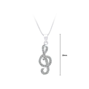 925 Sterling Silver Note Pendant with White Cubic Zircon and Necklace