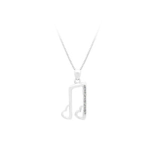 925 Sterling Silver Music Note Pendant with White Cubic Zircon and Necklace