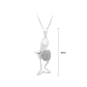 925 Sterling Silver Fish Pendant with White Cubic Zircon and Necklace