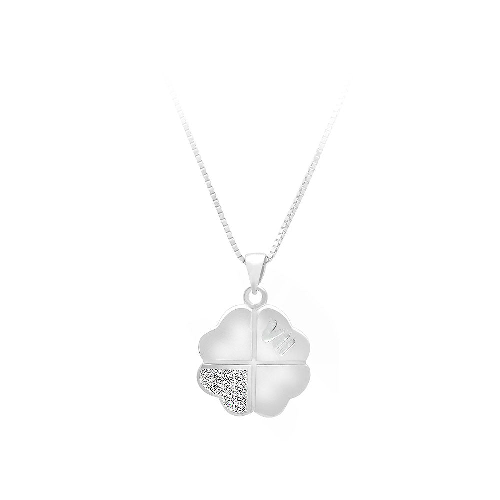 925 Sterling Silver Four-leaf Clover Pendant with White Cubic Zircon and Necklace