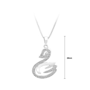 925 Sterling Silver Swan Pendant with White Cubic Zircon and Necklace