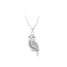 Load image into Gallery viewer, 925 Sterling Silver Owl Pendant with White Cubic Zircon and Necklace