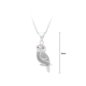 925 Sterling Silver Owl Pendant with White Cubic Zircon and Necklace