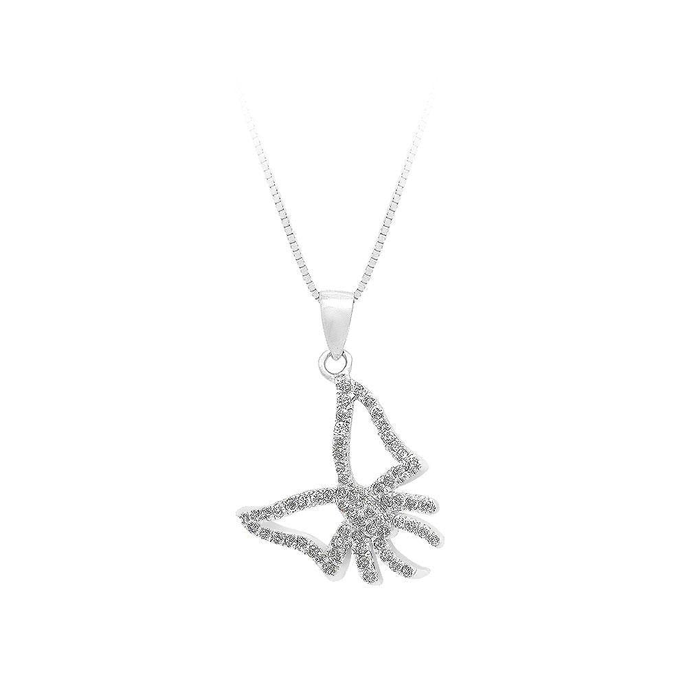 925 Sterling Silver Bow Pendant with White Cubic Zircon and Necklace - Glamorousky